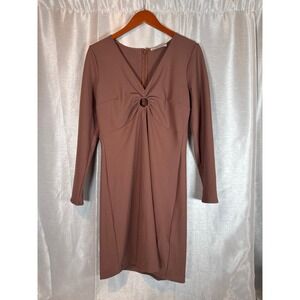 Abercrombie & Fitch‎ Long Sleeve Brown Mini Dress Cutout V Neck Casual LT
